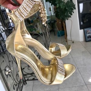 Gold Heels with Rhinestones and Strap